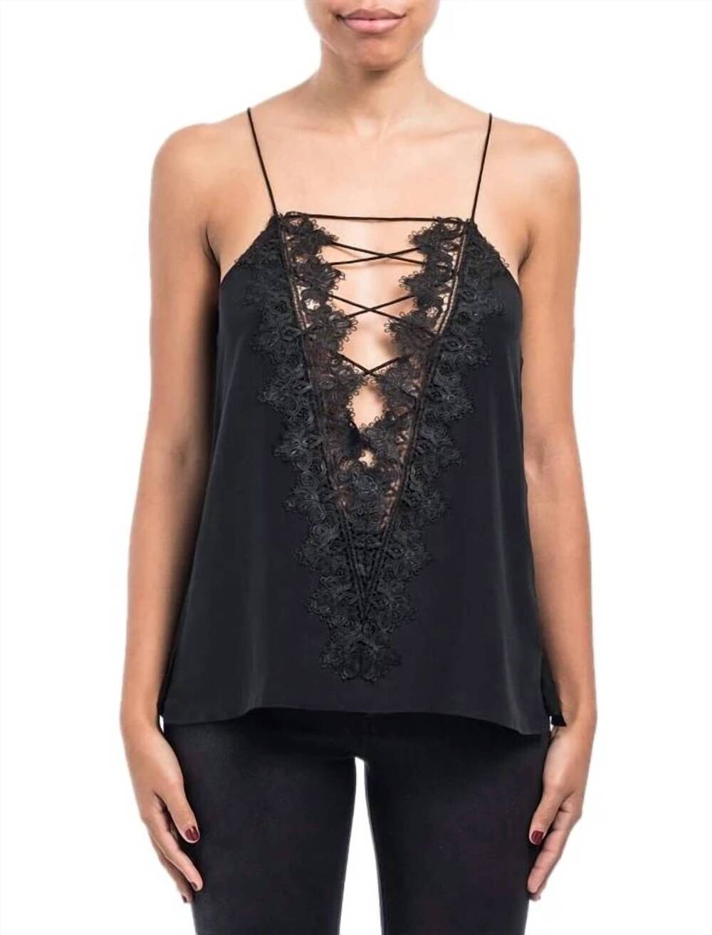 NEW CAMI NYC charlie silk lace top in black